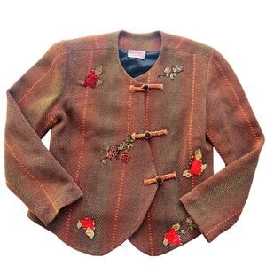 Deborah Cross Custom Tapestry Jacket Size Small/Med Rust Red Roses One of a Kind
